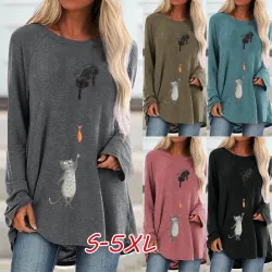 T-shirt lange mouw - lange pullover - print twee katten/vissenBlouses & overhemden