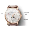 LOBINNI - luxe Quartz horloge - maanstand - waterdicht - edelstaal - zilver/zwartHorloges