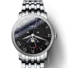 LOBINNI - luxe Quartz horloge - maanstand - waterdicht - edelstaal - zilver/zwartHorloges