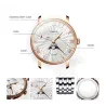LOBINNI - luxe Quartz horloge - maanstand - waterdicht - edelstaal - zilver/zwartHorloges