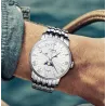 LOBINNI - luxe Quartz horloge - maanstand - waterdicht - edelstaal - zilver/witHorloges