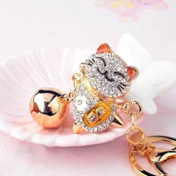 Crystal Japanese lucky cat - keychainKeyrings