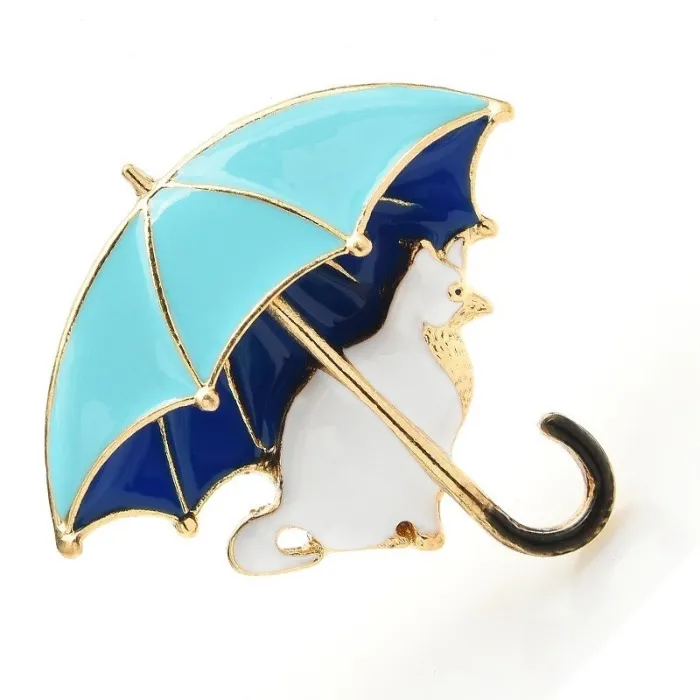 Cat under umbrella - broochBrooches