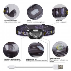 Mini rechargeable flashlight - headband lamp - motion sensor - USB - LED - 3000LMTorches