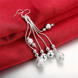 Long silver earrings - matte beads - 925 sterling silverEarrings