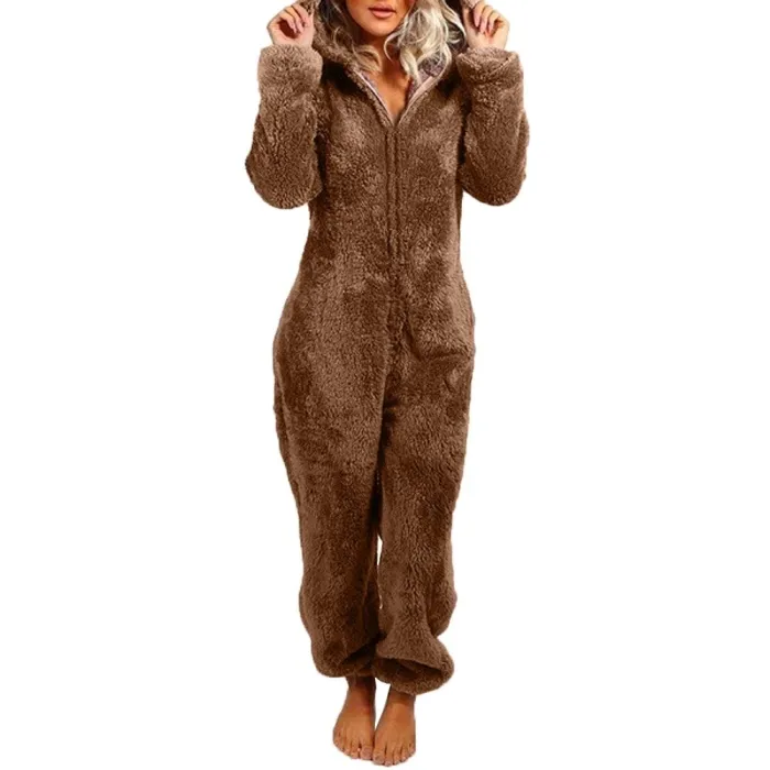 Lange winterpyjama - pluche romper - met rits/capuchonLingerie