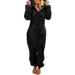 Long winter pyjama - plush romper - with zipper / hoodLingerie