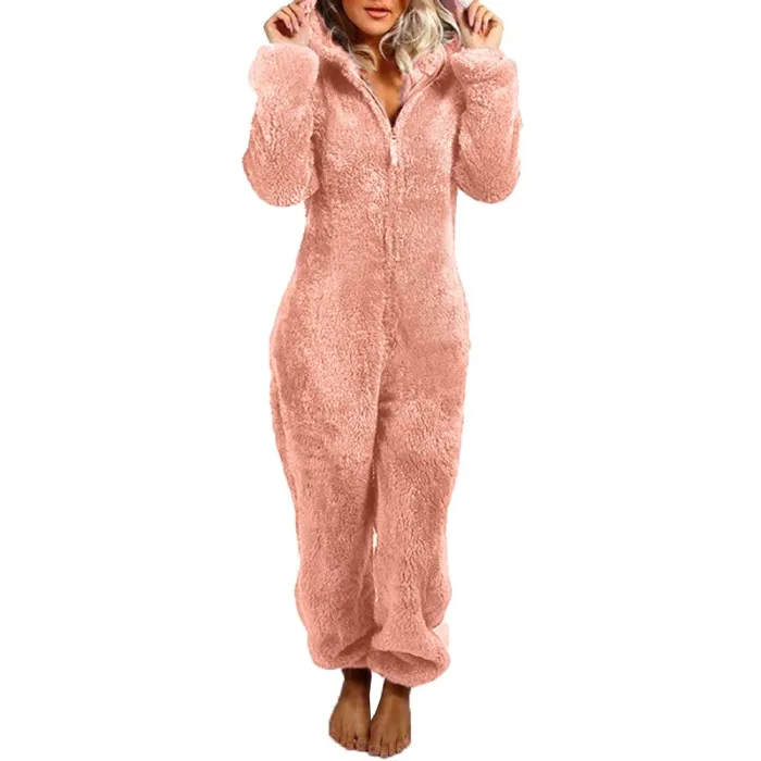 Long winter pyjama - plush romper - with zipper / hoodLingerie