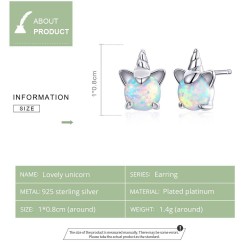 Eenhoorn & opaal - oorknopjes - 925 sterling zilverOorbellen