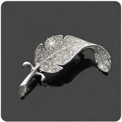 Bladzilver/veer met strass - brocheBroches
