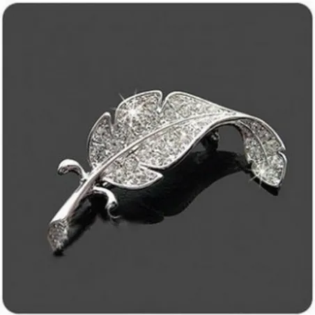 Bladzilver/veer met strass - brocheBroches