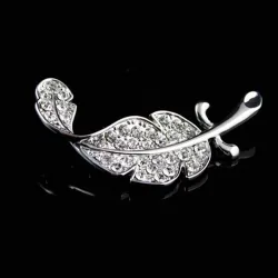 Bladzilver/veer met strass - brocheBroches