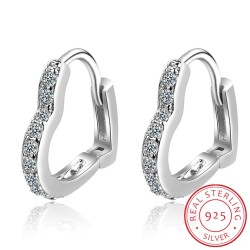 Elegant heart shaped earrings - with zircon - 925 sterling silverEarrings