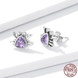 Crab shaped earrings - purple zircon - 925 sterling silverEarrings