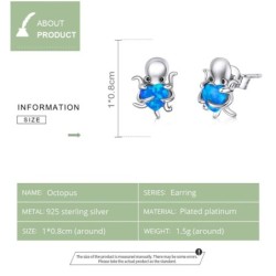 Silver octopus / blue crystal heart - earrings - 925 sterling silverEarrings