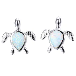 Silver turtle earrings - colorful opalEarrings
