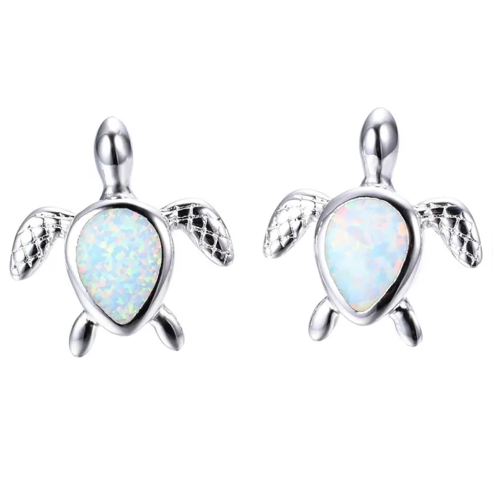 Silver turtle earrings - colorful opalEarrings
