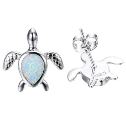 Silver turtle earrings - colorful opalEarrings