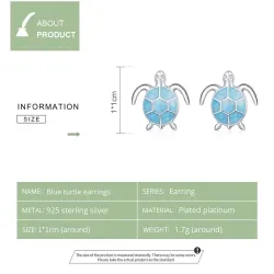 Silver blue turtle earrings - 925 sterling silverEarrings