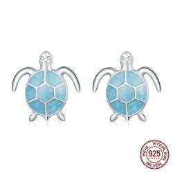 Zilveren oorbellen met blauwe schildpad - 925 sterling zilverOorbellen