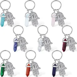 Chakra Hamsa hand / natuurlijke zeshoekige steen - sleutelhangerSleutelhangers