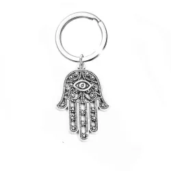 Chakra Hamsa hand / natuurlijke zeshoekige steen - sleutelhangerSleutelhangers