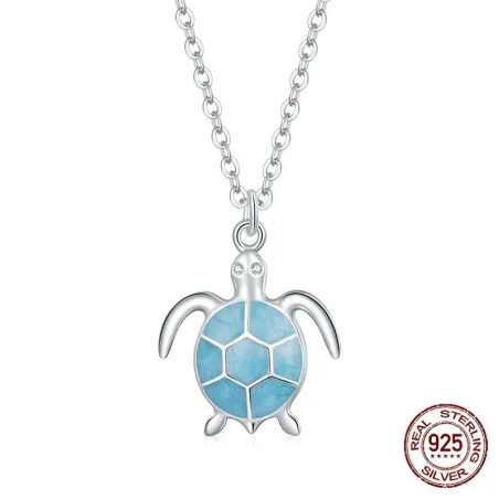 Blauwe schildpad ketting - 925 sterling zilverHalskettingen