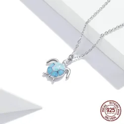 Blauwe schildpad ketting - 925 sterling zilverHalskettingen
