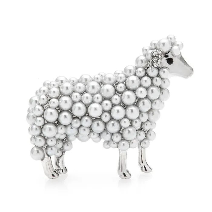 Schaap broche met parelsBroches