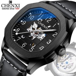 CHENXI - automatisch mechanisch quartz horloge - waterdicht - skeleton design - zwartHorloges