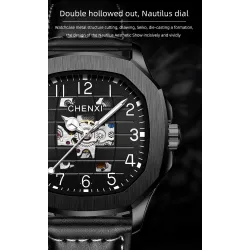 CHENXI - automatisch mechanisch quartz horloge - waterdicht - skeleton design - goud/zwartHorloges