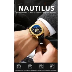 CHENXI - automatisch mechanisch quartz horloge - waterdicht - skeleton design - goud/zwartHorloges
