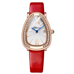 CHENXI - elegant quartz horloge met strassteentjes - waterdicht - lederen band - roodHorloges