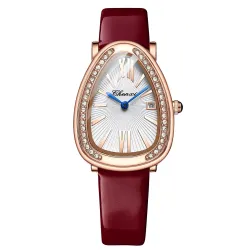 CHENXI - elegant quartz horloge met strassteentjes - waterdicht - lederen band - donkerroodHorloges