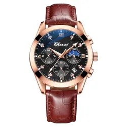 CHENXI - sport Quartz horloge - waterdicht - lederen band - bruin/zwartHorloges