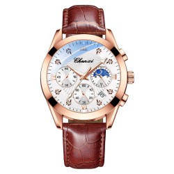 CHENXI - sport Quartz horloge - waterdicht - lederen band - bruin/witHorloges