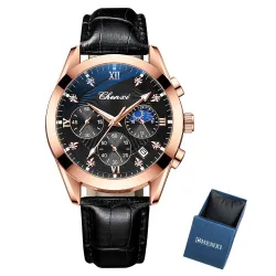 CHENXI - sports Quartz watch - waterproof - leather strap - black / rose goldWatches
