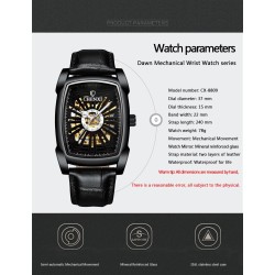 CHENXI - automatic square watch - hollow-carved design - leather strap - silver / blackWatches