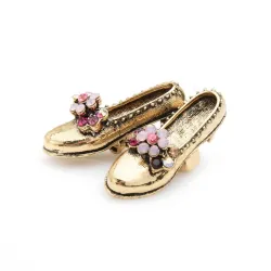 Retro broche - gouden schoenen / strass bloemenBroches