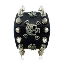 Wide leather bracelet - rivets - skull - punk styleBracelets
