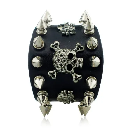 Brede leren armband - klinknagels - schedel - punkstijlArmbanden