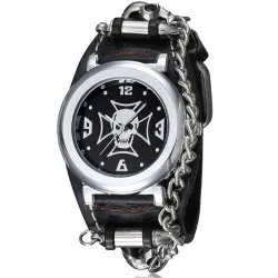 Sport Quartz horloge - schedel / ketting - punk / gotische stijl - leren bandHorloges