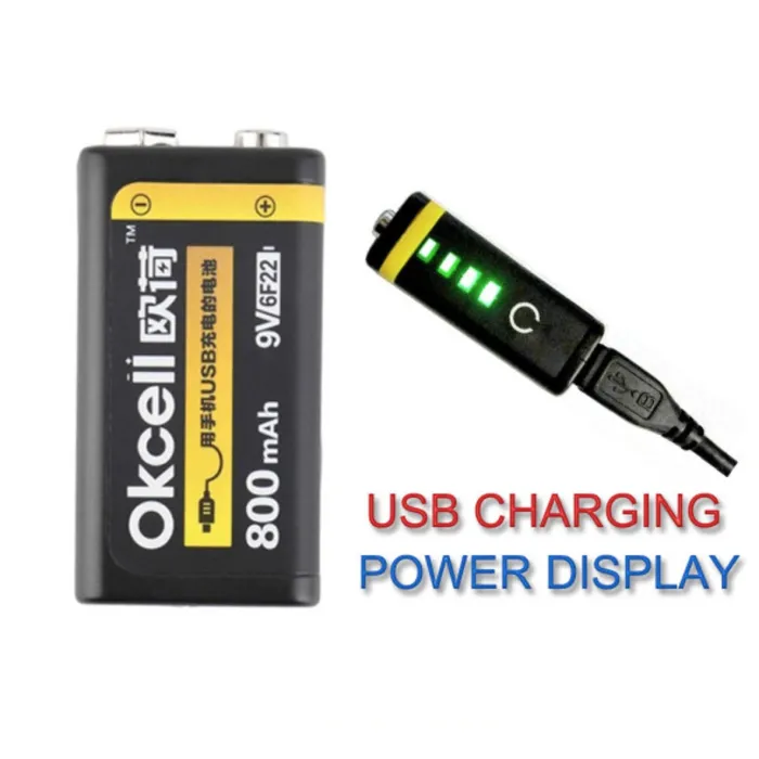 OKCELL - lithiumbatterij - oplaadbaar - USB - 9V - 800 mAhBatterijen
