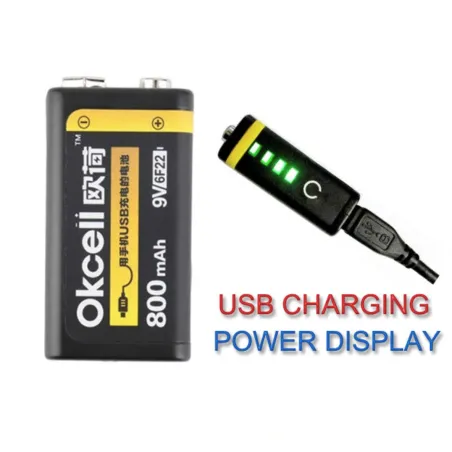 OKCELL - lithiumbatterij - oplaadbaar - USB - 9V - 800 mAhBatterijen