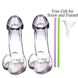 Penisvormig drinkglas - met rietjes / trechter - 150 ml - 2 stuksBar producten