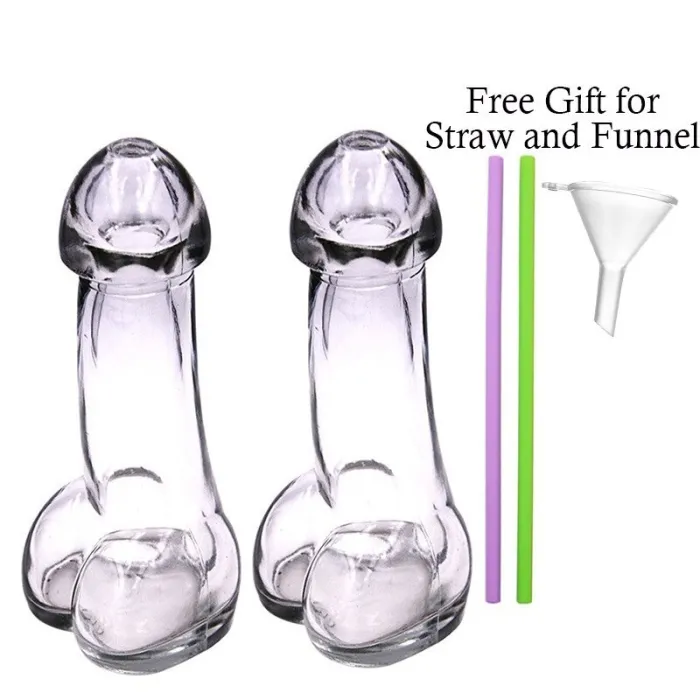 Penisvormig drinkglas - met rietjes / trechter - 150 ml - 2 stuksBar producten