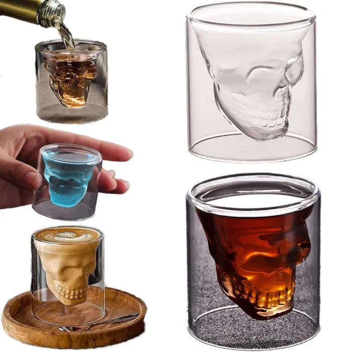 Drinkglas - skull design - dubbele bodem - voor wodka/wijn/koffie - 25 mlBar producten