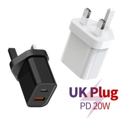 Wall charger - UK plug - Type-C / USB dual ports - PD - fast charging - 20WOpladers