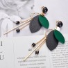 Long earrings - wooden leaves / black beadsEarrings