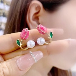 Tulip / pearl - stud earringsOorbellen